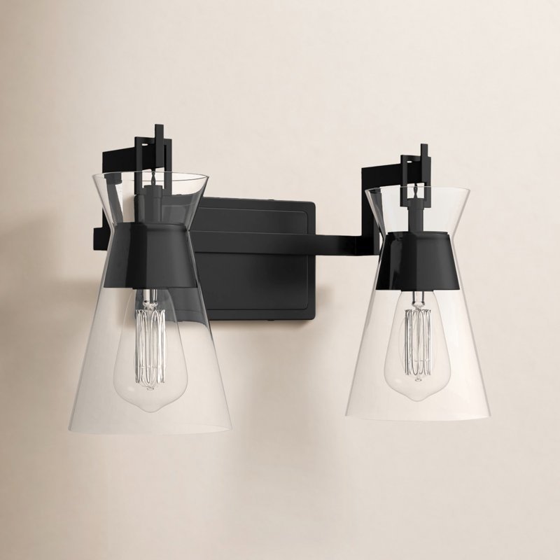 Kesia 2-Light Bathroom Vanity Light in Black, Black, 2 Lights, 9.5" H x 16" W x 16" D