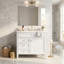 Meuble-lavabo autoportant 36 po en bois aggloméré avec lavabo en céramique blanc, armoire de salle de bain blanche avec 2 tiroirs, tablettes de porte réglables et tiroir basculant-130996262-130996266