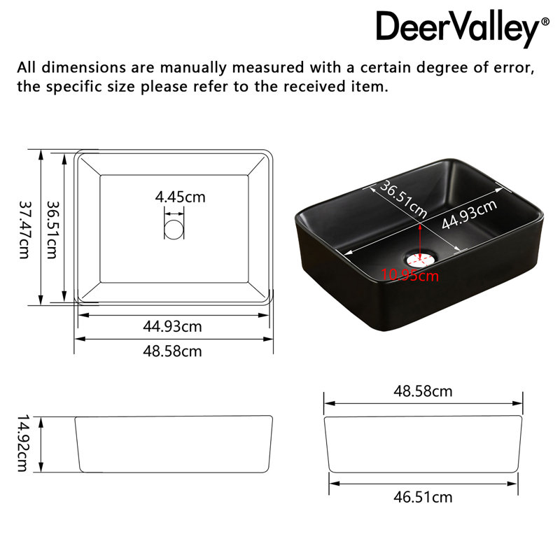 DeerValley 485mm L x 375mm W Natural Ceramic Rectangular Sink