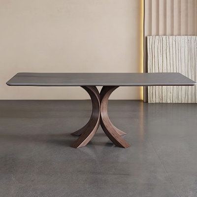 Modern Nut-Brown Rectangular Solid Wood Sintered Stone tabletop Dining Table