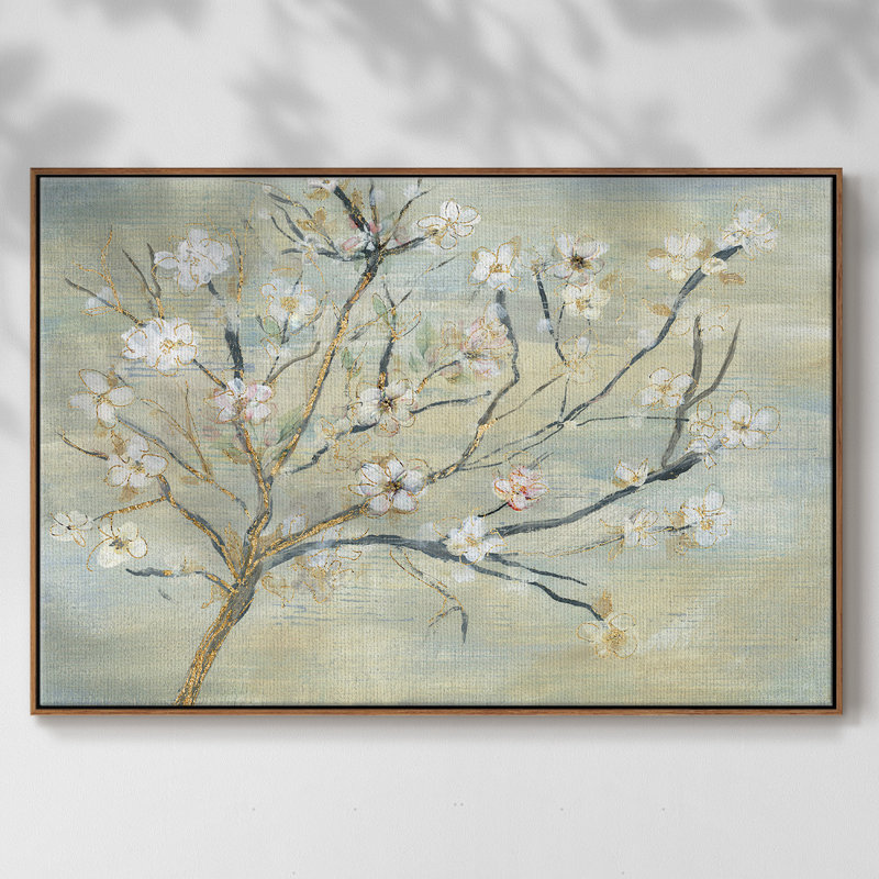 Fleurs et pluie printanière, H 27 po x l 41 po x P 2 po, Noyer