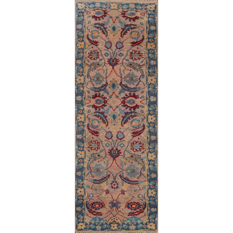 Floral Pink Oushak Indian Runner Rug 2x8
