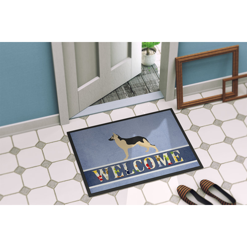 Tapis de porte d’extérieur anti-dérapant allemand berger welcome, Rectangulaire : 18 po x 27 po