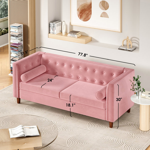 Z-joyee 66 in. Pink Velvet Twin Size Variable Sofa Bed, Baby Pink