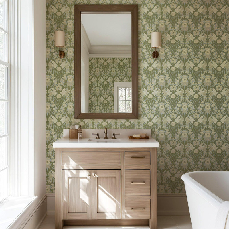 Wild Meadow - Wallpaper, Afternoon Green, Peel & Stick, Self-Adhesive