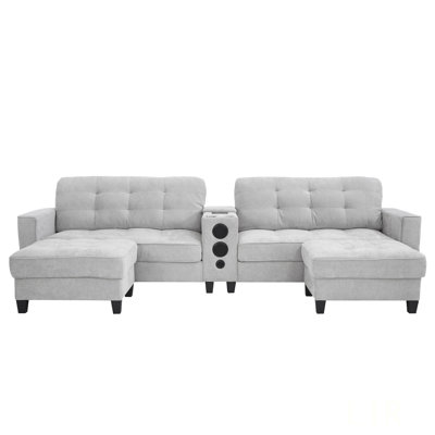 Modern U-Shaped Sectional Sofa With Movable Storage, Bluetooth Speakers, And LED Lights For Enhanced Living Room Experience