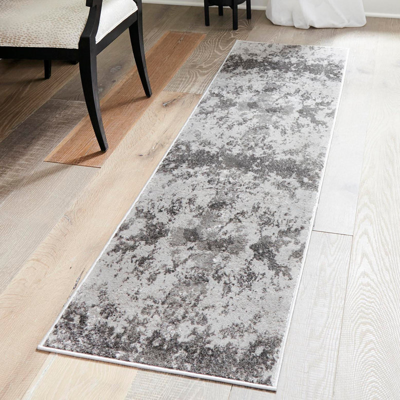 Tapis gris à motif géométrique Brantly, Tapis de couloir 2 pi x 8 pi