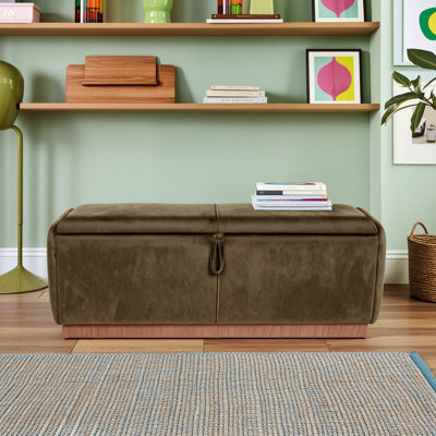 Banc capitonné ottoman en velours avec couvercle relevable, rangement dissimulé et charnières de sécurité pour salon ou entrée