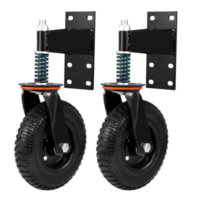 2 Pack 8 Inch Fence Wheels, Heavy Duty Fence Gate Wheels For Metal Tube Gate And Wooden Gate, 600lb Capacity, 360 Degree Rotation Spring Shock Absorbing Caster Wheel With Screws And Wrenches