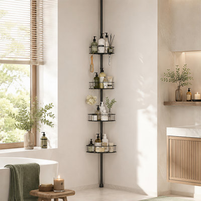 Corner Shower Caddy Tension Pole, 63.7-119 Inch Adjustable Rustproof 4-Tier Inside Bathroom Storage Organizer,Shower Rack