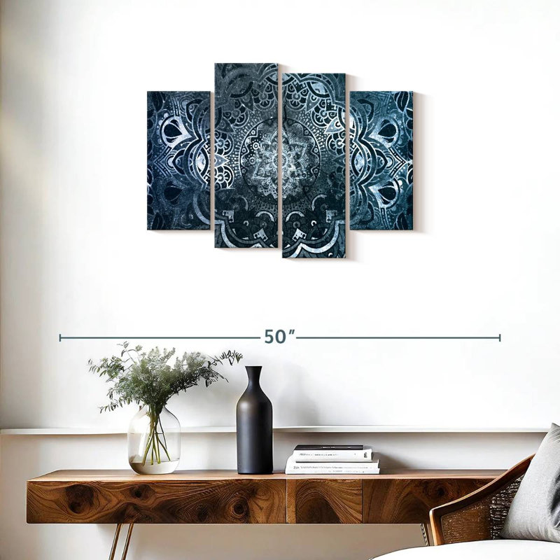 Mandala, mandala hypnotique sur toile, 4 pièces, H 22 po x l 36 po x P 1,25 po