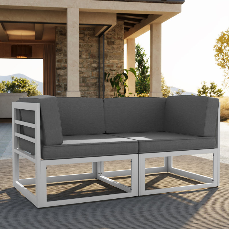 2-Piece Aluminum Outdoor Patio Sofa Corner Chair With Cushions (Set of 2), Gray, Cream
