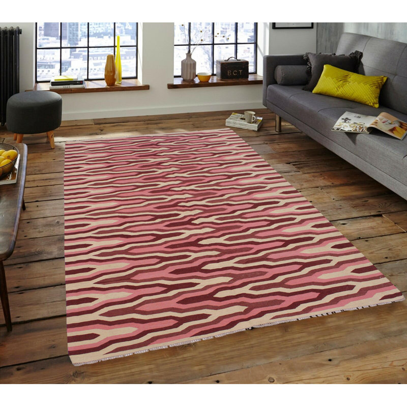 Tapis de zone rose en laine 6 pi 2 po x 9 pi one-of-a-kind fait main kilim Ashcraft