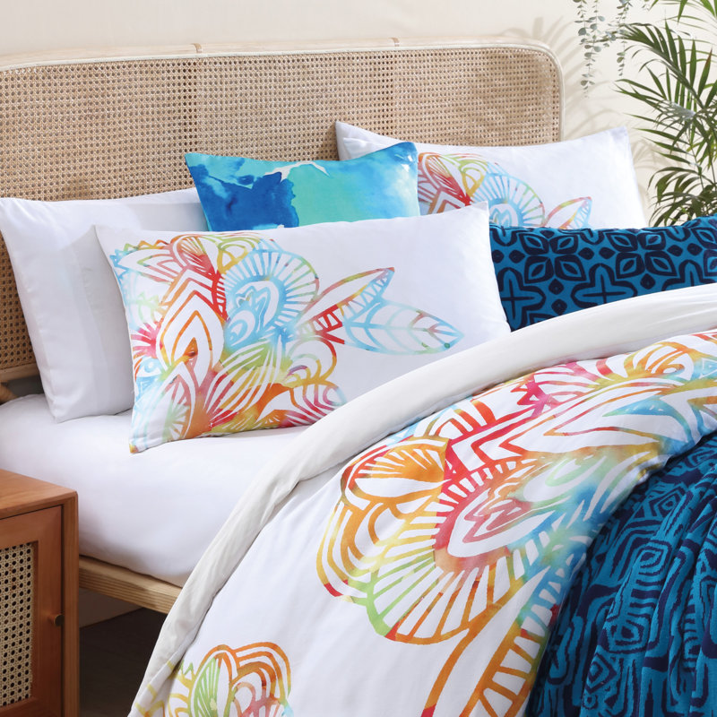 King Multicolor Cotton Floral Bohemian Duvet Cover Set