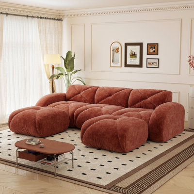 Canapé modulaire touffeté et désossé 110 pièces l 110 po avec 2 repose-pieds mobiles