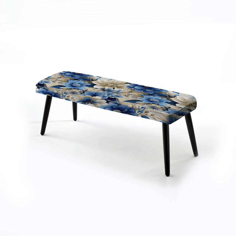 Fleurs bleues et blanches Harmony I - Banc rembourré floral noir