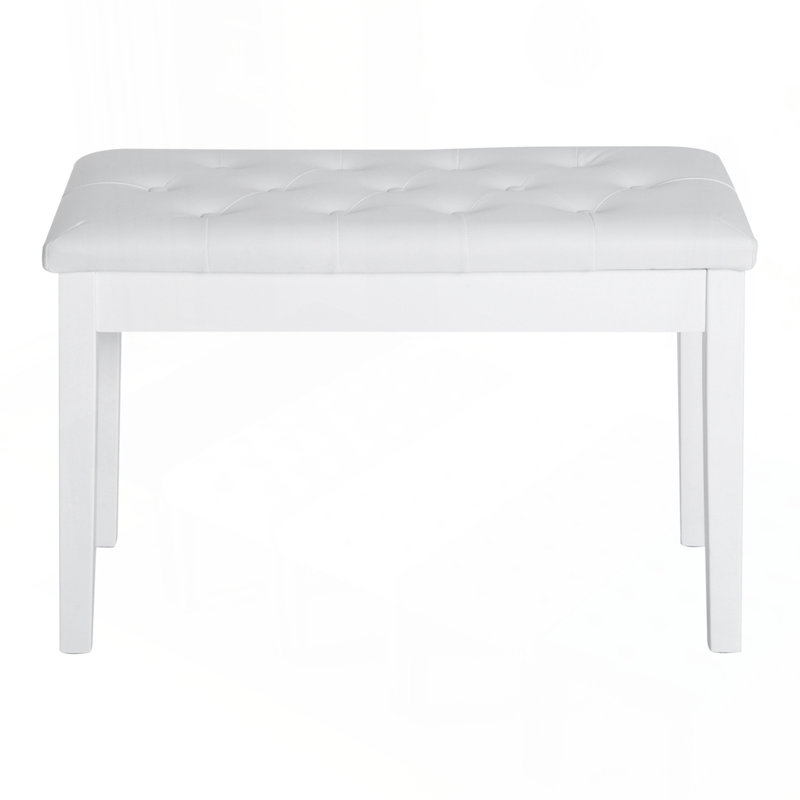 Banc de rangement rembourré pour piano avec siège pour clavier en similicuir blanc, bois, Blanc