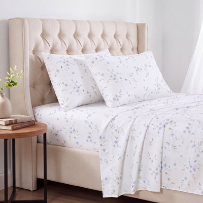 Ensemble de literie Southshore Fine Linens bleu à motifs floraux, 4 pièces, format California King, motif Soft Bloom
