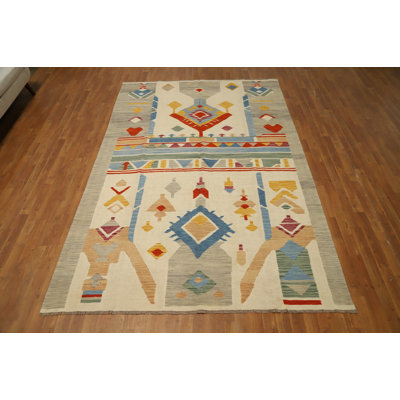 Vegetable Dye Wool Kilim Handwoven Area Rug 6x10