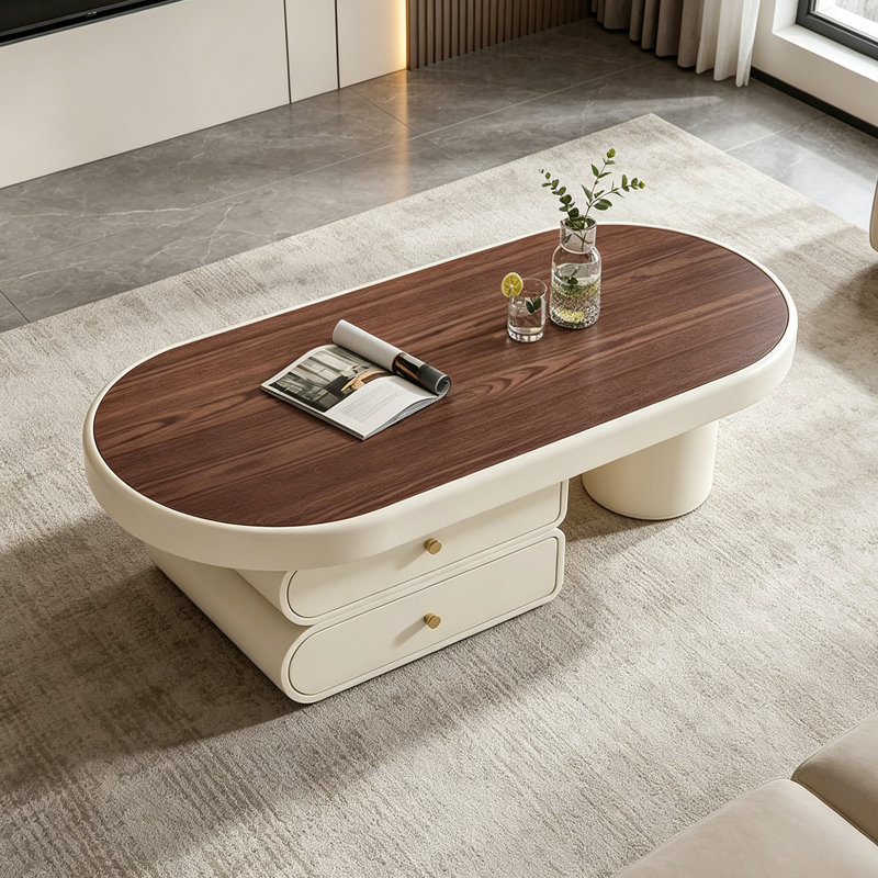 Table basse de luxe moderne italienne, Nut-brown / White, 16.53" H x 47.24" W x 23.62" D