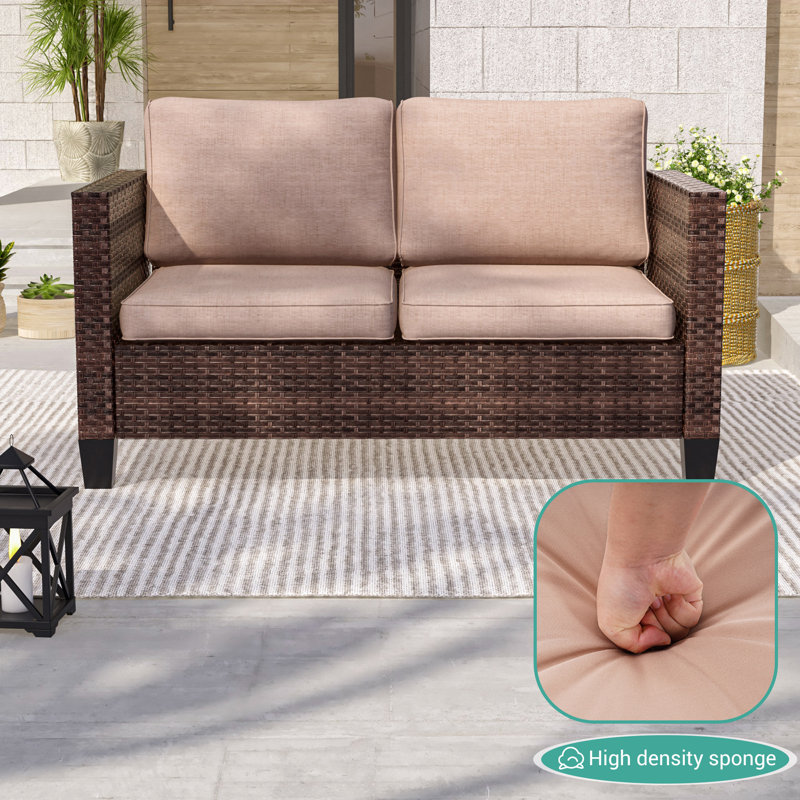 Outdoor PE Rattan Loveseat Sofa, Sand, Brown