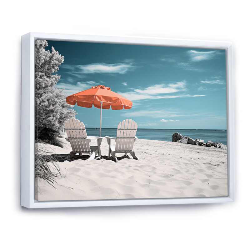 Plage, bord de mer, nostalgie noire I - salon nautique et plage, 24" H x 32" W, Cadre flottant blanc