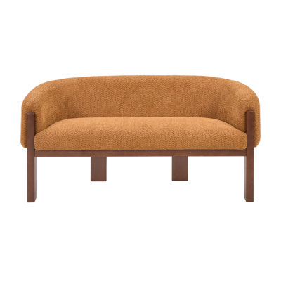 Causeuse Modern Boucle, canapé incurvé rembourré avec pieds en bois d'hévéa massif, canapé d'appoint compact 63,25 po pour le salon, la chambre à coucher et les petits espaces, amande / caramel / vert