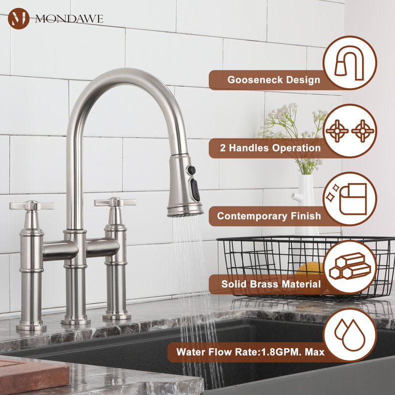 Mondawe Pull Down Kitchen Faucet, Brushed Nickel