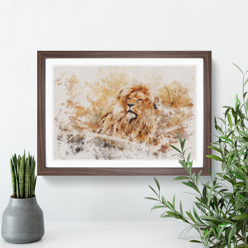 Lion Vol.1 - Picture Frame Graphic Art, Walnut Framed, 65cm H x 90cm W x 2cm D