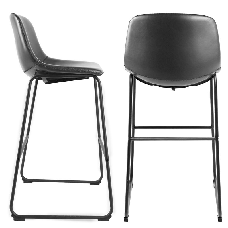 Parveena PU Leather Bar Stools With Back, Gray, Counter Stool (24" Seat Height), 2
