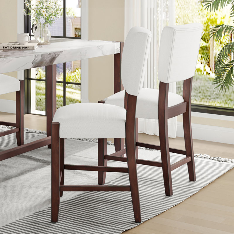 Ensemble de 2 tabourets de bar Mid-Century de 40,4 po avec dossier, tabourets de bar rembourrés en lin avec pieds en bois massif pour la salle à manger de l'îlot de cuisine, beige