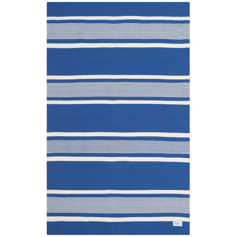 Tapis bleu en polyester tissé à plat Lauren Ralph Lauren Hanover, Rectangle de 5 pi x 8 pi