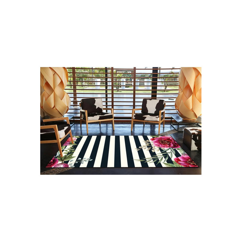 Tapis décoratif géométrique moderne à rayures géométriques, Rectangle 5 pi 2 po x 7 pi 7 po