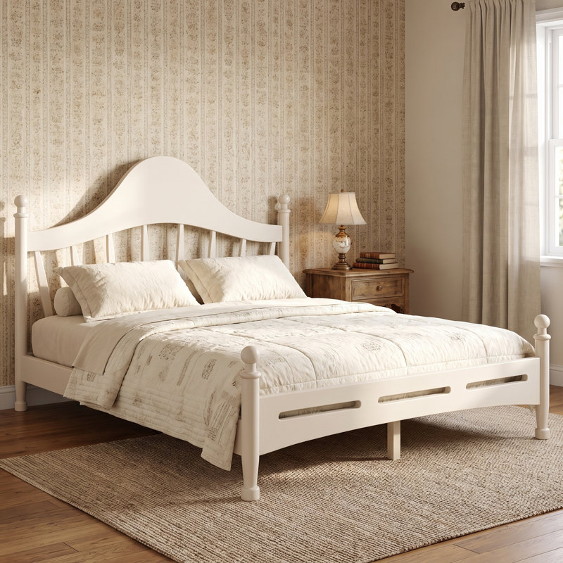 Lit à baldaquin en bois avec tête de lit et pied de lit, Grand lit, Beige
