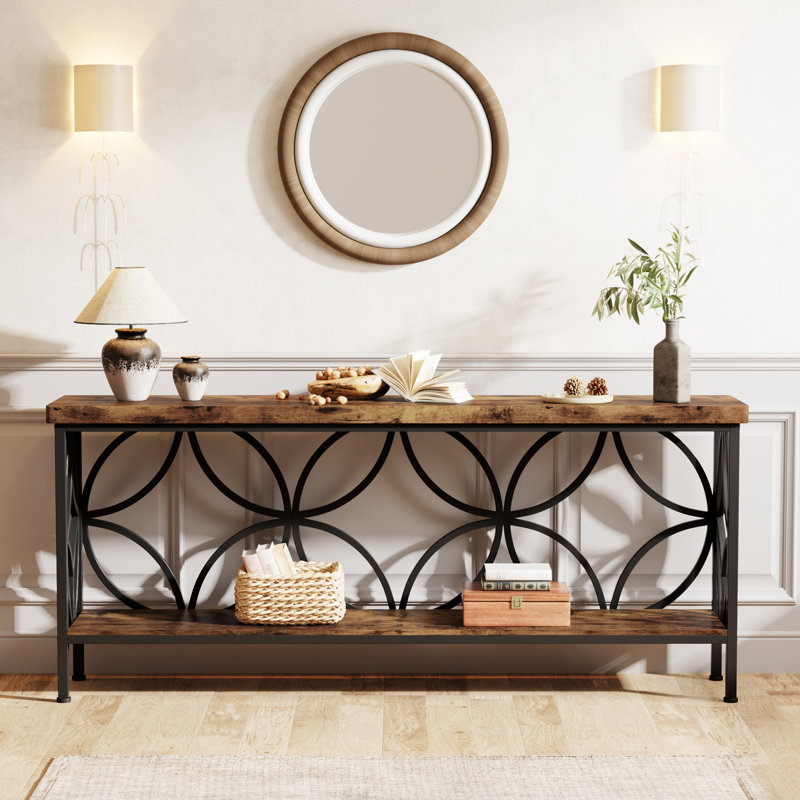 Laquaysha 180Cm Console Table, Rustic Brown, Black