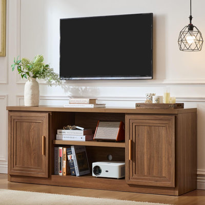 Meuble télé Meuble audio-vidéo avec grand rangement ouvert et armoires latérales pour téléviseurs de 70 po ou moins dans le salon