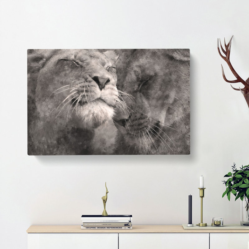Pair Of Loving Lions - Wrapped Canvas, 50cm H x 76cm W x 3cm D