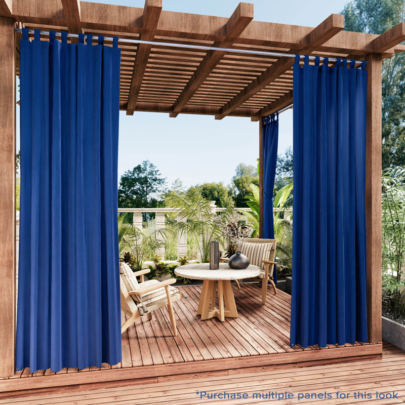 Antina Outdoor Solid Single Curtain Panel, 52" W x 84" L, Mediterranean Blue