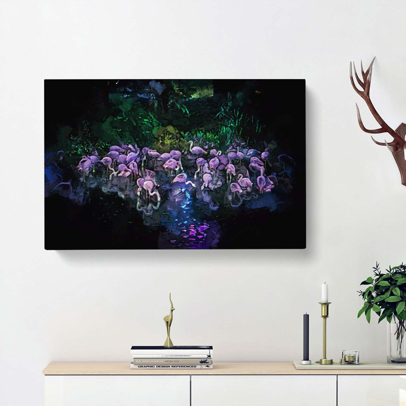 Neon Flamingos In Abstract - Wrapped Canvas, 35cm H x 50cm W x 3cm D