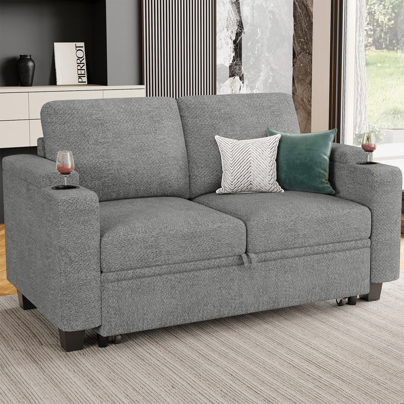 Penelopa Bujesily Chenille Double Seat Sofa Pull Out Bed Sofa Couch For Apartment, Gray