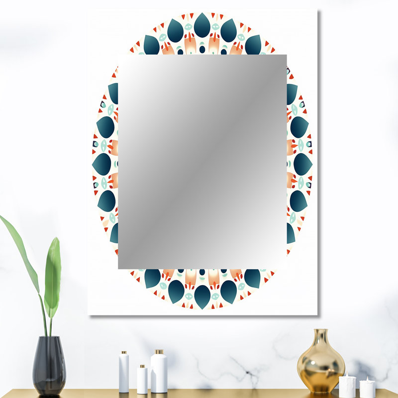 Élémentaire mandala sérénité en bleu et rouge II - grand miroir mural géométrique, miroir décoratif moderne, impression d'art en métal