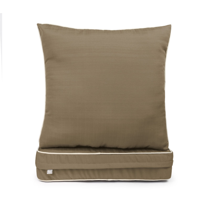 Corded Seat Cushion With Zipper Closure And Corded Back Cushion, With White Polyester Padded Fill., Khaki