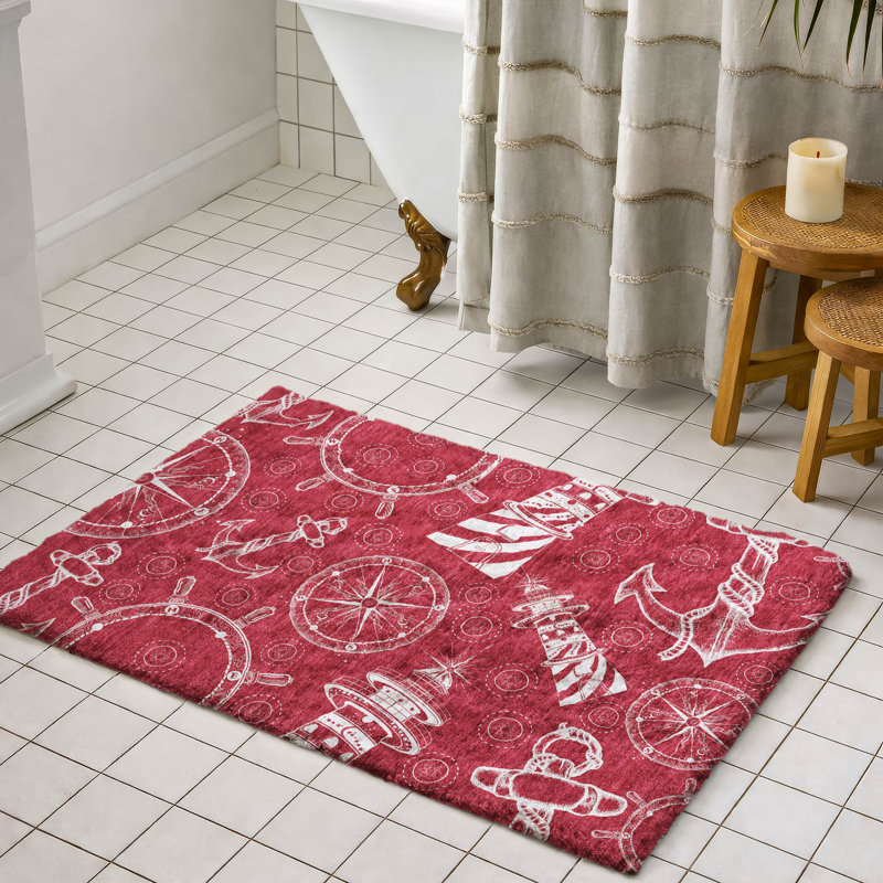 Premium Machine Washable Dream Shag Nautical Rug, 1'8" x 2'6", Red