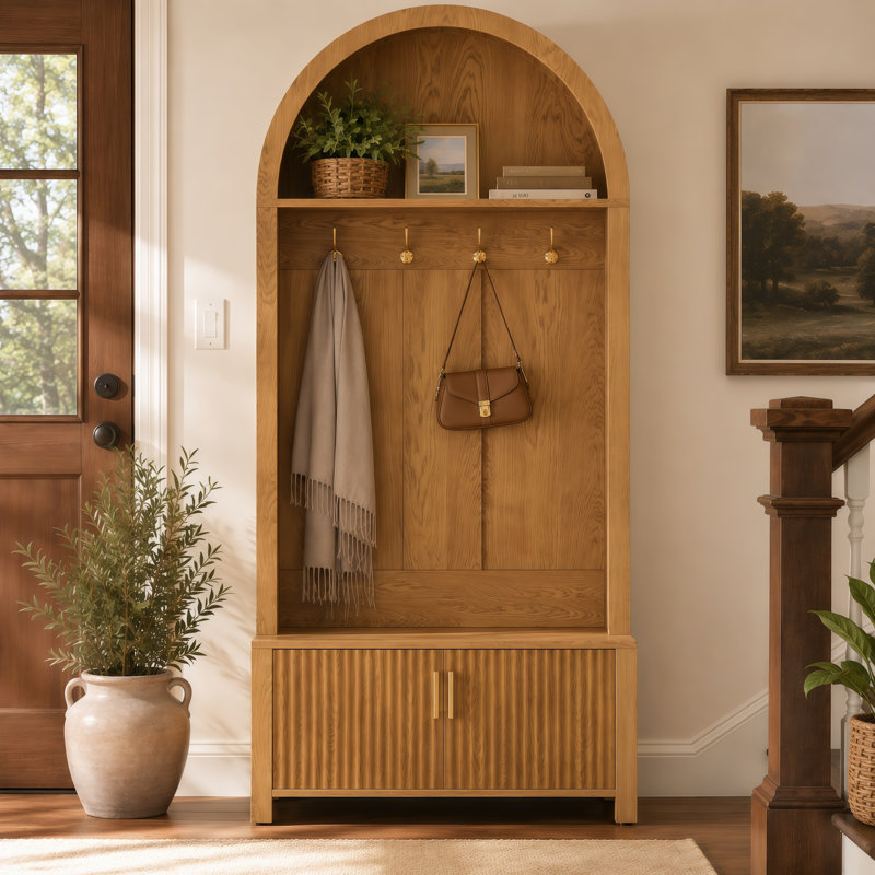 Commode d'appoint Archedale Farmhouse avec banc et rangement pour chaussures, Natural