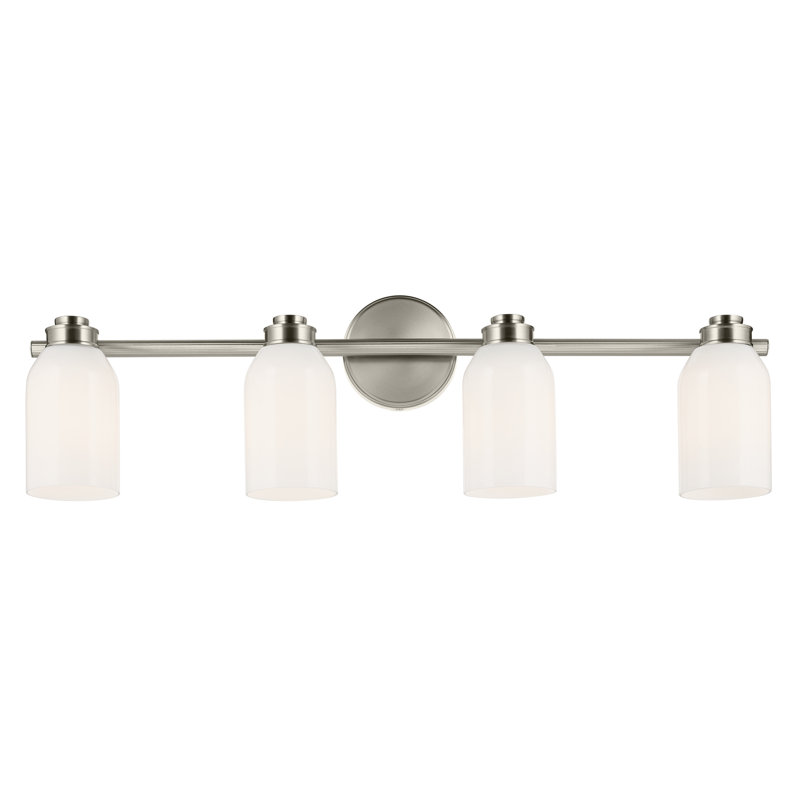 31" 4-Light Vanity Light with White Opal Glass, Brushed Nickel