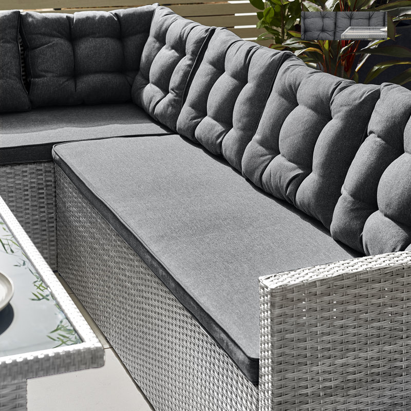 Deklan 9 Seater Garden Dining Set - PE Rattan Corner Sofa Lounge Set Modern Patios (Cover Included), Grey/Light Grey