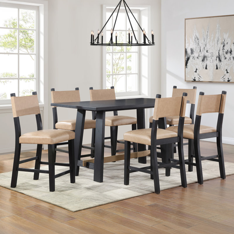  Ensemble de salle à manger à hauteur de comptoir avec chaises rembourrées Aubrey, 7 pièces : table, 6 chaises, Chameau
