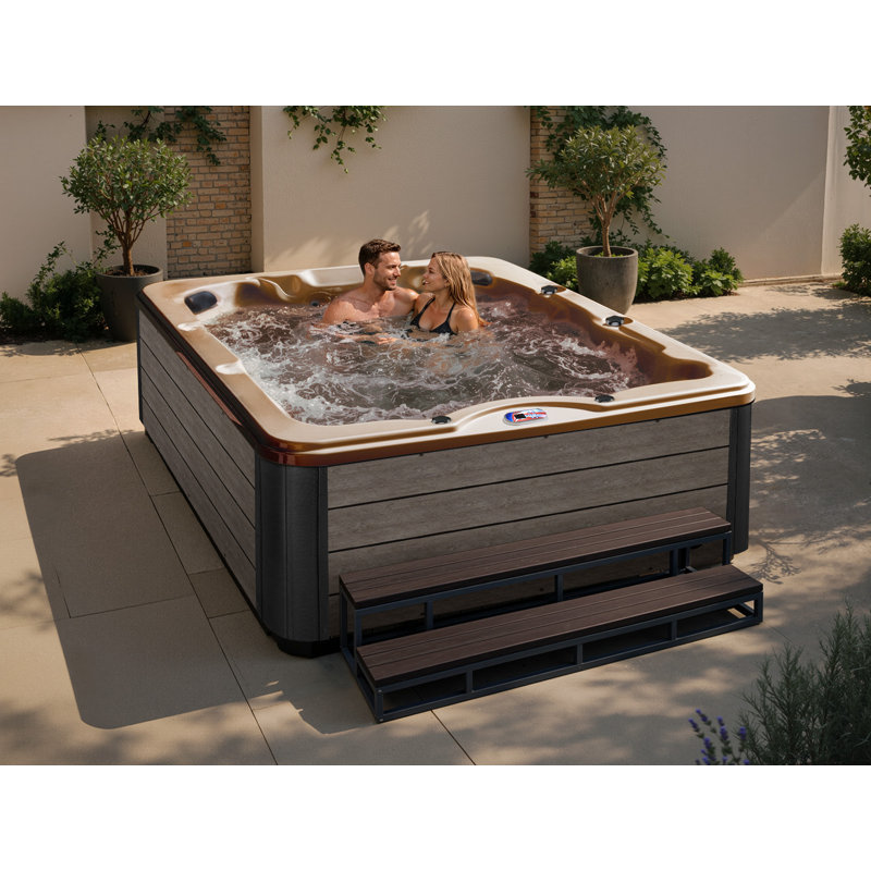 American Spas 6-Person 40-Jet Acrylic Square Hot Tub with Ozonator, Silver Oak, Champagne