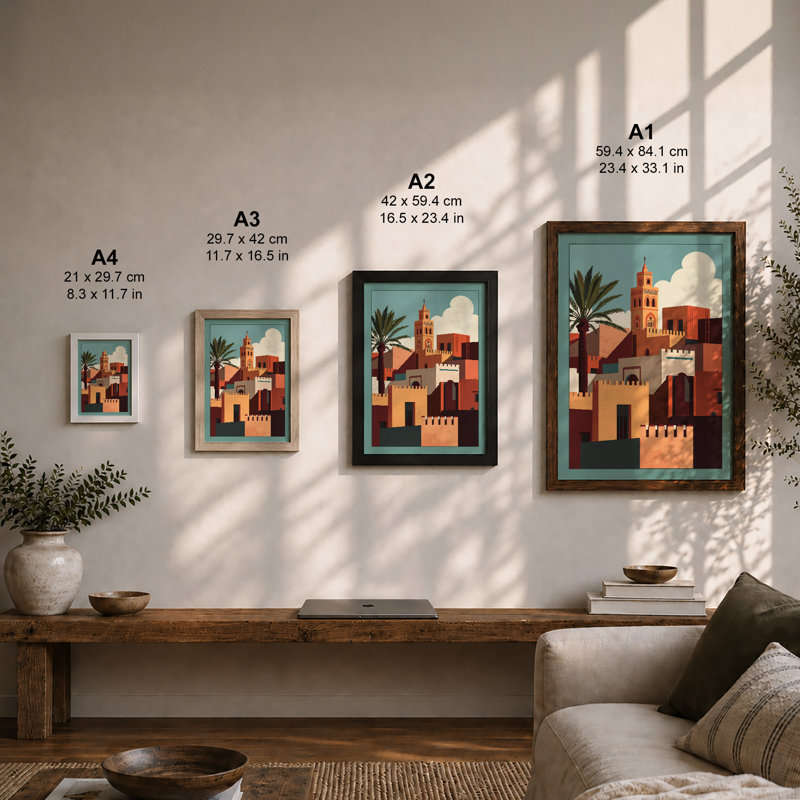 Desert Settlement Art Deco - Framed Print, A3 - 42.0 x 29.7 cm, Unframed