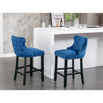 2 pièces en velours bleu avec décoration à boutons, pieds en bois et garniture cloutée - magnifiques chaises rembourrées bleues Sw1824bl et 2 loisirs fascinants